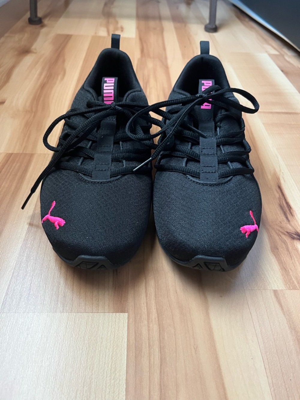 Puma Black Athletic Shoes with Hot Pink Accents